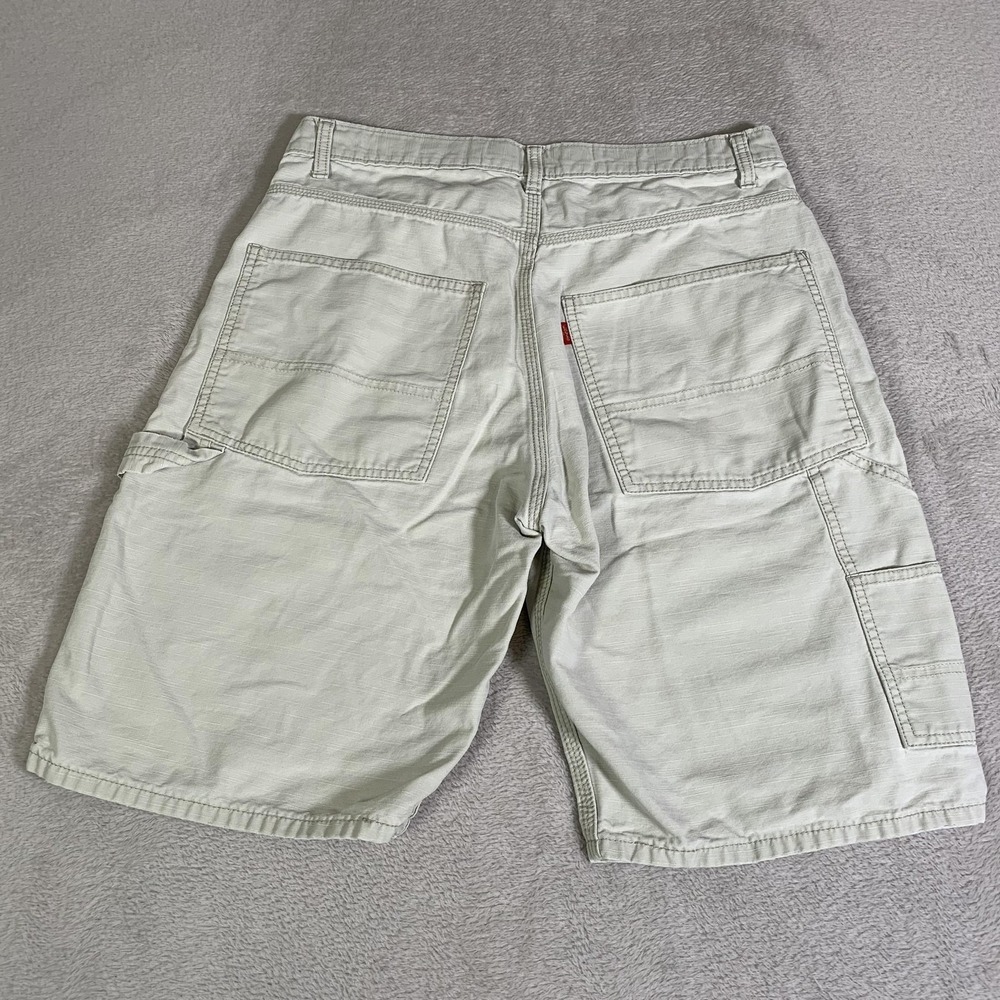 VTG Levis Carpenter Cargo Shorts Mens 32 Beige Cotton Canvas Utility 10" Inseam